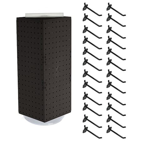 Azar Displays Four-Sided Revolving 8''W x 20''H Pegboard Counter Display w/24 4'' Hooks 703385-BLK-4B24